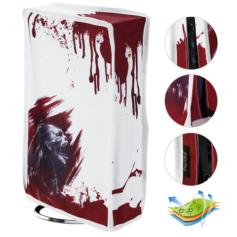 PlayVital Vertical Dust Cover for ps5 Slim Disc Edition(The New Smaller Design), Nylon Dust Proof Protector Waterproof Cover Sleeve for ps5 Slim Console - Blood Zombie - BMYPFH008