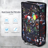 PlayVital Vertical Dust Cover for ps5 Slim Disc Edition(The New Smaller Design), Nylon Dust Proof Protector Waterproof Cover Sleeve for ps5 Slim Console - Scary Party - BMYPFH005