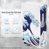 PlayVital Vertical Dust Cover for ps5 Slim Disc Edition(The New Smaller Design), Nylon Dust Proof Protector Waterproof Cover Sleeve for ps5 Slim Console - The Great Wave - BMYPFH001