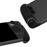 PlayVital Professional Textured Soft Rubber Pads Handle Grips for Steam Deck LCD & OLED, Trackpads Skin Grip Enhancement Back Button Protective Stickers Set with Thumb Grip Caps - Water Ripple Textured Black - FHSDM006