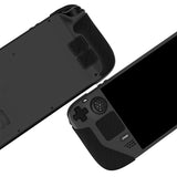 PlayVital Professional Textured Soft Rubber Pads Handle Grips for Steam Deck LCD & OLED, Trackpads Skin Grip Enhancement Back Button Protective Stickers Set with Thumb Grip Caps - Water Ripple Textured Black - FHSDM006