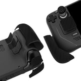 PlayVital Professional Textured Soft Rubber Pads Handle Grips for Steam Deck LCD & OLED, Trackpads Skin Grip Enhancement Back Button Protective Stickers Set with Thumb Grip Caps - Water Ripple Textured Black - FHSDM006