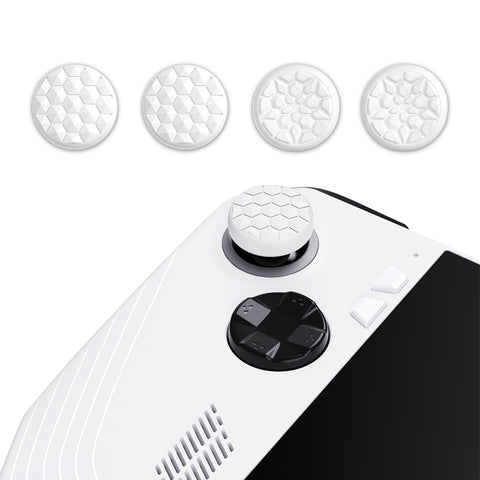 PlayVital White Thumbsticks Grips Caps for ROG Ally, Silicone Thumb Grips Joystick Caps for ROG Ally - Diamond Grain & Crack Bomb Design - TAURGM006