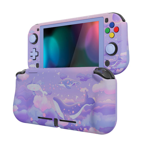 PlayVital ZealProtect Protective Case for Nintendo Switch Lite, Hard Shell Ergonomic Grip Cover for Switch Lite w/Screen Protector & Thumb Grip Caps & Button Caps - Whale in Dream - PSLYR011