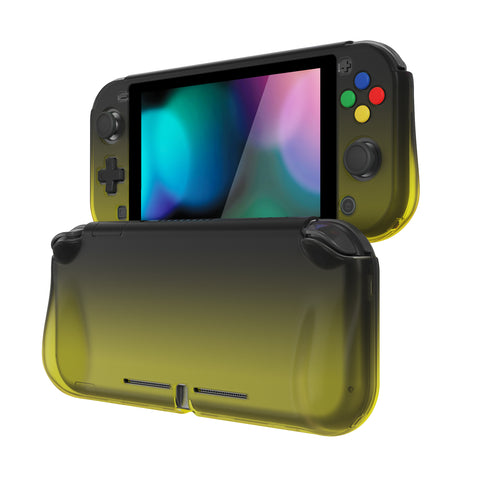 PlayVital ZealProtect Protective Case for Nintendo Switch Lite, Hard Shell Ergonomic Grip Cover for Switch Lite w/Screen Protector & Thumb Grip Caps & Button Caps - Gradient Black Yellow - PSLYP3014