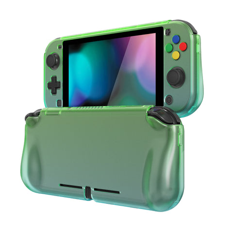 PlayVital ZealProtect Protective Case for Nintendo Switch Lite, Hard Shell Ergonomic Grip Cover for Switch Lite w/Screen Protector & Thumb Grip Caps & Button Caps - Gradient Translucent Green Blue - PSLYP3013