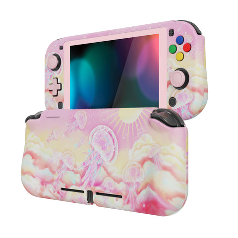 PlayVital ZealProtect Protective Case for Nintendo Switch Lite, Hard Shell Ergonomic Grip Cover for Switch Lite w/Screen Protector & Thumb Grip Caps & Button Caps - Pinky Jellyfish Heaven - PSLYR001