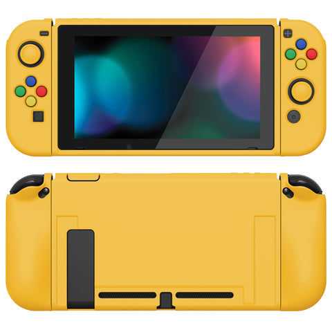 PlayVital ZealProtect Soft Protective Case for Nintendo Switch, Flexible Cover Protector for Nintendo Switch with Tempered Glass Screen Protector & Thumb Grip Caps & ABXY Direction Button Caps - Bright Yellow - RNSYM5009