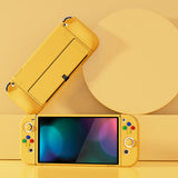 PlayVital ZealProtect Soft Protective Case for Nintendo Switch OLED, Flexible Protector Joycon Grip Cover for Nintendo Switch OLED with Thumb Grip Caps & ABXY Direction Button Caps - Bright Yellow - XSOYM5008