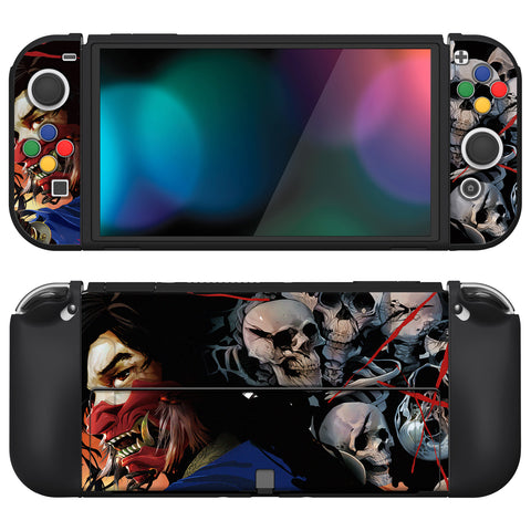 PlayVital ZealProtect Soft Protective Case for Switch OLED, Flexible Protector Joycon Grip Cover for Switch OLED with Thumb Grip Caps & ABXY Direction Button Caps - Ghost of Samurai - XSOYV6032
