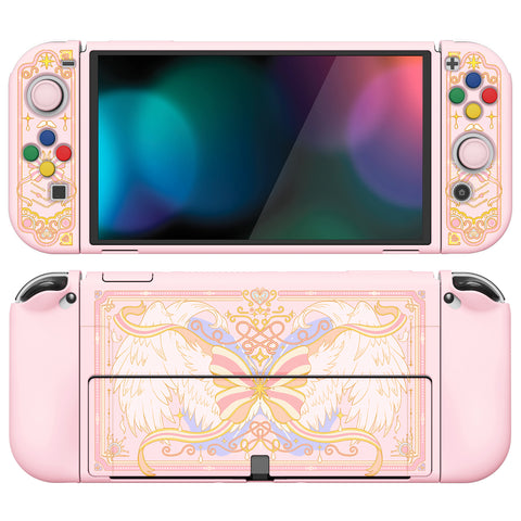PlayVital ZealProtect Soft Protective Case for Switch OLED, Flexible Protector Joycon Grip Cover for Switch OLED with Thumb Grip Caps & ABXY Direction Button Caps - Magic Wings - XSOYV6046