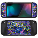 PlayVital ZealProtect Soft Protective Case for Switch OLED, Flexible Protector Joycon Grip Cover for Switch OLED with Thumb Grip Caps & ABXY Direction Button Caps - Street Art - XSOYV6041