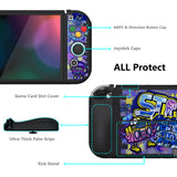 PlayVital ZealProtect Soft Protective Case for Switch OLED, Flexible Protector Joycon Grip Cover for Switch OLED with Thumb Grip Caps & ABXY Direction Button Caps - Street Art - XSOYV6041