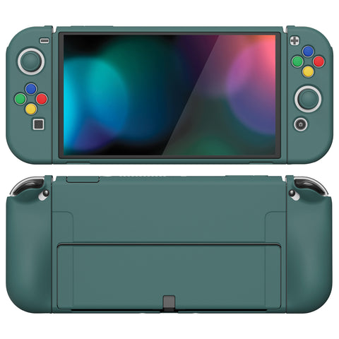 PlayVital ZealProtect Soft Protective Case for Nintendo Switch OLED, Flexible Protector Joycon Grip Cover for Nintendo Switch OLED with Thumb Grip Caps & ABXY Direction Button Caps - Hunter Green - XSOYM5007