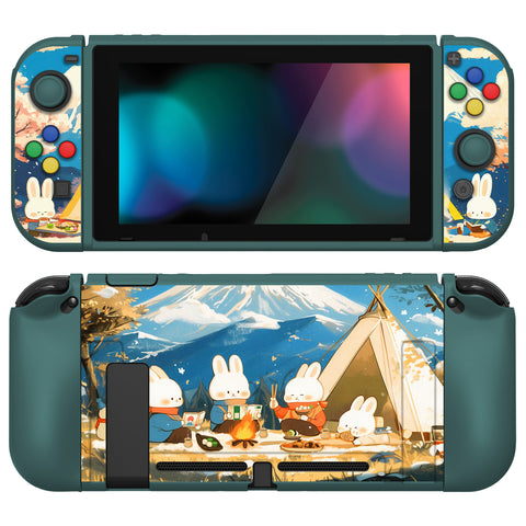 PlayVital ZealProtect Soft Protective Case for Nintendo Switch, Flexible Cover for Switch with Tempered Glass Screen Protector & Thumb Grips & ABXY Direction Button Caps - Camping Bunnies - RNSYV6058