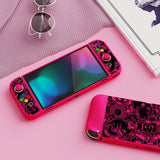 PlayVital ZealProtect Soft Protective Case for Switch OLED, Flexible Protector Joycon Grip Cover for Switch OLED with Thumb Grip Caps & ABXY Direction Button Caps - VV & Bright Pink - XSOYV6055