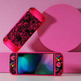 PlayVital ZealProtect Soft Protective Case for Switch OLED, Flexible Protector Joycon Grip Cover for Switch OLED with Thumb Grip Caps & ABXY Direction Button Caps - VV & Bright Pink - XSOYV6055
