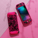 PlayVital ZealProtect Soft Protective Case for Switch OLED, Flexible Protector Joycon Grip Cover for Switch OLED with Thumb Grip Caps & ABXY Direction Button Caps - VV & Bright Pink - XSOYV6055