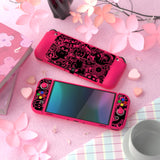 PlayVital ZealProtect Soft Protective Case for Switch OLED, Flexible Protector Joycon Grip Cover for Switch OLED with Thumb Grip Caps & ABXY Direction Button Caps - VV & Bright Pink - XSOYV6055