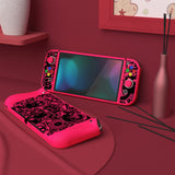PlayVital ZealProtect Soft Protective Case for Switch OLED, Flexible Protector Joycon Grip Cover for Switch OLED with Thumb Grip Caps & ABXY Direction Button Caps - VV & Bright Pink - XSOYV6055