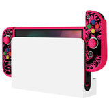 PlayVital ZealProtect Soft Protective Case for Switch OLED, Flexible Protector Joycon Grip Cover for Switch OLED with Thumb Grip Caps & ABXY Direction Button Caps - VV & Bright Pink - XSOYV6055