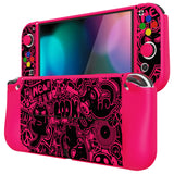 PlayVital ZealProtect Soft Protective Case for Switch OLED, Flexible Protector Joycon Grip Cover for Switch OLED with Thumb Grip Caps & ABXY Direction Button Caps - VV & Bright Pink - XSOYV6055