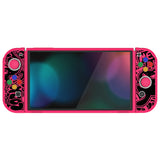 PlayVital ZealProtect Soft Protective Case for Switch OLED, Flexible Protector Joycon Grip Cover for Switch OLED with Thumb Grip Caps & ABXY Direction Button Caps - VV & Bright Pink - XSOYV6055