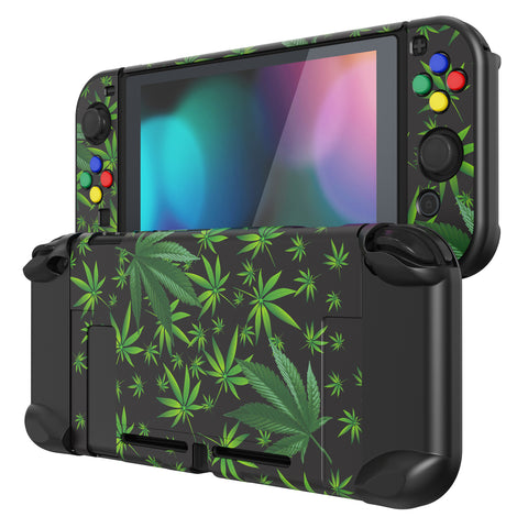 eXtremeRate PlayVital Classic Green Weeds Back Cover for NS Switch Console, NS Joycon Handheld Controller Separable Protector Hard Shell, Dockable Protective Case with Colorful ABXY Direction Button Caps - NTT123