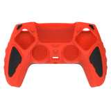PlayVital Knight Edition Passion Red & Black Two Tone Anti-Slip Silicone Cover Skin for Playstation 5 Controller, Soft Rubber Case for PS5 Controller with Thumb Grip Caps - QSPF005