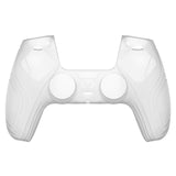 PlayVital Samurai Edition Clear White Anti-Slip Controller Silicone Skin for PS5 Controller, Ergonomic Soft Rubber Protective Case for PS 5 Controller with Clear White Thumb Stick Caps - BWPF013