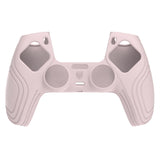 PlayVital Samurai Edition Pink Anti-slip Controller Grip Silicone Skin, Ergonomic Soft Rubber Protective Case Cover for PlayStation 5 PS5 Controller with White Thumb Stick Caps - BWPF005