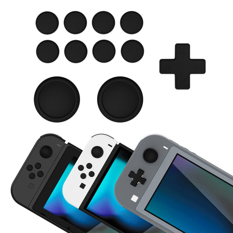 PlayVital Silicone Button Covers and Thumb Grip Set for Nintendo Switch/OLED Joycon/Switch Lite, ABXY Directional Key Button Caps for Nintendo Switch/OLED/Lite with Switch Lite D-Pad Button Cap - Black - NJM3003