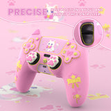 PlayVital Sweetheart Kitty Silicone Cover for ps5 Controller with 6 Joystick Caps and 6 Sticker, Soft Anti-Slip Full Protection Grip Skin Compatible with ps5 Charging Dock - Pink - LRRPFP001