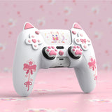 PlayVital Sweetheart Kitty Silicone Cover for ps5 Controller with 6 Joystick Caps and 6 Sticker, Soft Anti-Slip Full Protection Grip Skin Compatible with ps5 Charging Dock - White - LRRPFP002