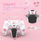 PlayVital Sweetheart Kitty Silicone Cover for ps5 Controller with 6 Joystick Caps and 6 Sticker, Soft Anti-Slip Full Protection Grip Skin Compatible with ps5 Charging Dock - White - LRRPFP002