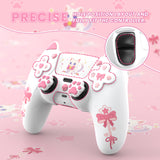 PlayVital Sweetheart Kitty Silicone Cover for ps5 Controller with 6 Joystick Caps and 6 Sticker, Soft Anti-Slip Full Protection Grip Skin Compatible with ps5 Charging Dock - White - LRRPFP002