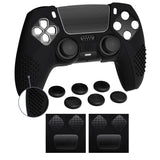 PlayVital Upgraded 3D Studded Edition Black Silicone Cover Skin for PS5 Controller with 6 Thumb Grips & 2 Stickers, Anti-Slip Shockproof Controller Grip Case - Compatible with Charging Dock - TVAPFP001
