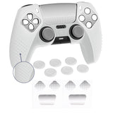 PlayVital Upgraded 3D Studded Edition Clear White Silicone Cover Skin for PS5 Controller with 6 Thumb Grips & 2 Stickers, Anti-Slip Shockproof Controller Grip Case - Compatible with Charging Dock - TVAPFP003