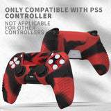 PlayVital Upgraded 3D Studded Edition Red & Black Silicone Cover Skin for PS5 Controller with 6 Thumb Grips & 2 Stickers, Anti-Slip Shockproof Controller Grip Case - Compatible with Charging Dock - TVAPFP005