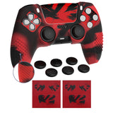 PlayVital Upgraded 3D Studded Edition Red & Black Silicone Cover Skin for PS5 Controller with 6 Thumb Grips & 2 Stickers, Anti-Slip Shockproof Controller Grip Case - Compatible with Charging Dock - TVAPFP005