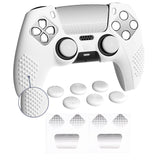 PlayVital Upgraded 3D Studded Edition White Silicone Cover Skin for PS5 Controller with 6 Thumb Grips & 2 Stickers, Anti-Slip Shockproof Controller Grip Case - Compatible with Charging Dock - TVAPFP002
