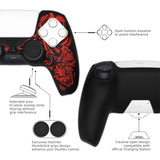 PlayVital Pure Series Samurai Prajna (Red) Dockable Model Anti-Slip Silicone Cover Skin with 6 Thumb Grip Caps for ps5 Controller Fits with Charging Station - EKPFL002