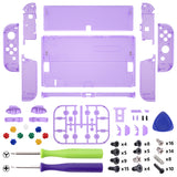 eXtremeRate Clear Atomic Purple Custom Full Set Shell for Nintendo Switch OLED, DIY Replacement Console Back Plate & Kickstand, NS Joycon Handheld Controller Housing with Colorful Buttons for Nintendo Switch OLED - QNSOM5002