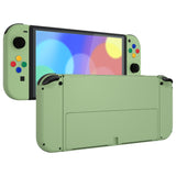 eXtremeRate Matcha Green Soft Touch Full Set Shell for Nintendo Switch OLED, Replacement Console Back Plate & Metal Kickstand, NS Joycon Handheld Controller Housing & Buttons for Nintendo Switch OLED - QNSOP3008