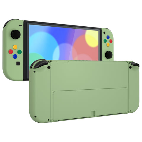 eXtremeRate Matcha Green Soft Touch Full Set Shell for Nintendo Switch OLED, Replacement Console Back Plate & Metal Kickstand, NS Joycon Handheld Controller Housing & Buttons for Nintendo Switch OLED - QNSOP3008