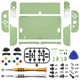 eXtremeRate Matcha Green Soft Touch Full Set Shell for Nintendo Switch OLED, Replacement Console Back Plate & Metal Kickstand, NS Joycon Handheld Controller Housing & Buttons for Nintendo Switch OLED - QNSOP3008