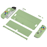 eXtremeRate Matcha Green Soft Touch Full Set Shell for Nintendo Switch OLED, Replacement Console Back Plate & Metal Kickstand, NS Joycon Handheld Controller Housing & Buttons for Nintendo Switch OLED - QNSOP3008