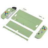 eXtremeRate Matcha Green Full Set Shell for Nintendo Switch OLED, Replacement Console Back Plate & Metal Kickstand, NS Joycon Handheld Controller Housing & Buttons for Nintendo Switch OLED - QNSOP3008