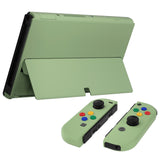 eXtremeRate Matcha Green Soft Touch Full Set Shell for Nintendo Switch OLED, Replacement Console Back Plate & Metal Kickstand, NS Joycon Handheld Controller Housing & Buttons for Nintendo Switch OLED - QNSOP3008
