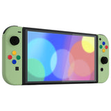 eXtremeRate Matcha Green Soft Touch Full Set Shell for Nintendo Switch OLED, Replacement Console Back Plate & Metal Kickstand, NS Joycon Handheld Controller Housing & Buttons for Nintendo Switch OLED - QNSOP3008